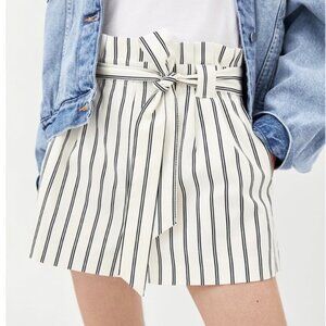ZARA Paper Bag Waist Belted Striped Shorts XS
